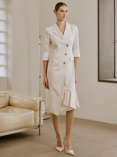 Kate / Tailored Collar Frill Detail Dress (3color) - S BLANC - Modalova