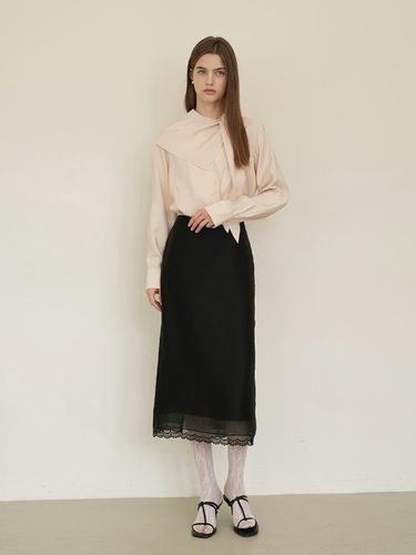 Sheer lace layered long skirt BK - F.cocoromiz - Modalova