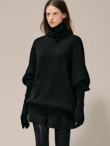 Oversized Drop Shoulder Wool Turtleneck Sweater [Black] - RIDIFI - Modalova