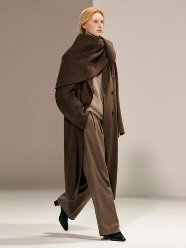 Double-breasted Cashmere Wool Blend Scarf Coat [Brown] - RIDIFI - Modalova