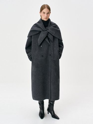 Double-breasted Cashmere Wool Blend Scarf Coat [Charcoal] - RIDIFI - Modalova