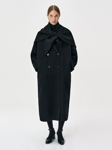 Double-breasted Cashmere Wool Blend Scarf Coat [Black] - RIDIFI - Modalova