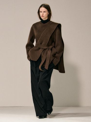 Cashmere wool blend shawl detail coat (brown) - RIDIFI - Modalova