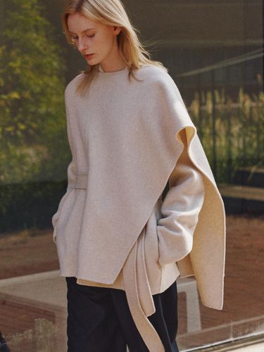 Wool Shawl Detail Handcrafted Coat [Cream] - RIDIFI - Modalova