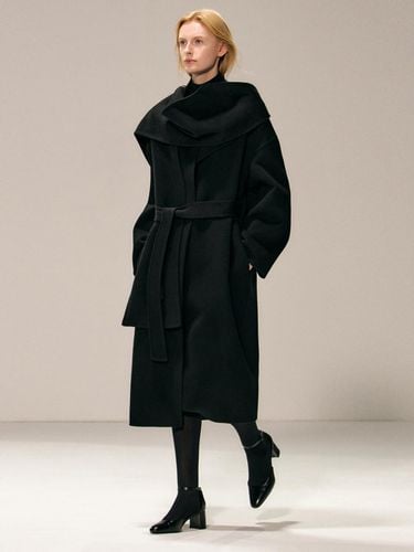 Wool Collarless Detachable Muffler Coat [Black] - RIDIFI - Modalova