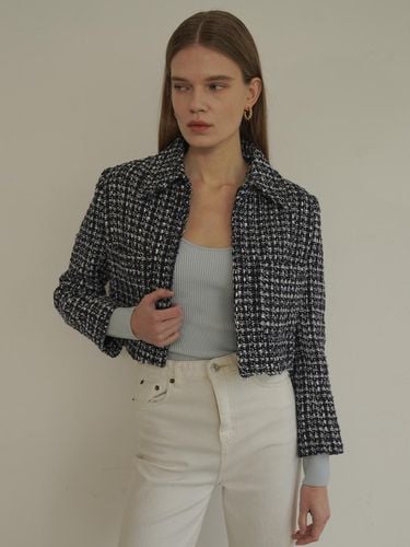 Collar Tweed Crop Jacket - pelote - Modalova