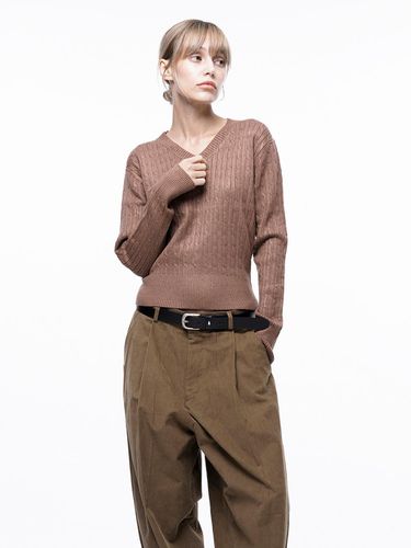 Soft Cable V - neck Knit - Brown / W243TP02BR - Chance’s noi for Women - Modalova