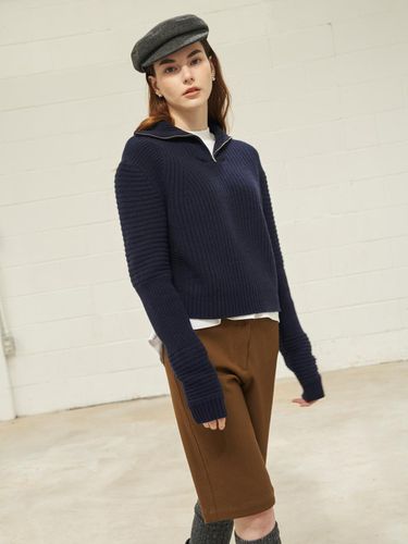 Zipper Neck Knit (Dark Navy) - lecelona - Modalova