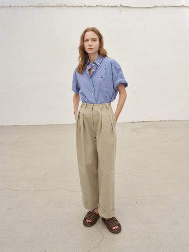 Cotton Wide Pants (Light Khaki) - lecelona - Modalova