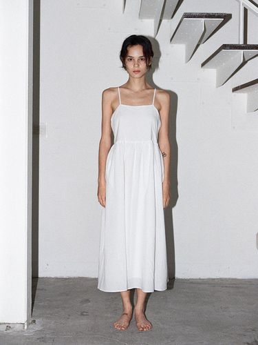 Cotton Shirring Dress - White - Tocoll - Modalova