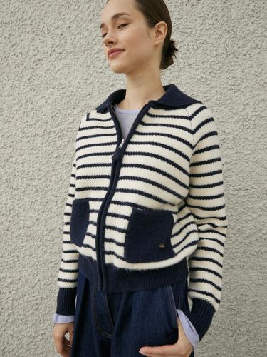 LIMOGES KNIT ZIP UP CARDIGAN_NAVY - diaalto - Modalova