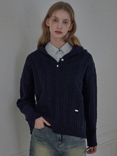 AOI CABLE HOODED KNIT_NAVY - HAINT - Modalova