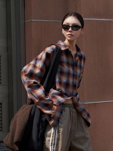 Ombre cut checked loose fit shirt - LANGER - Modalova