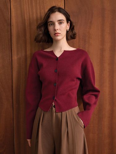 YY_Slit neck solid color cardigan_Burgundy - yyiam - Modalova