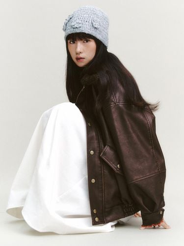 Daniel Leather Bomber Jacket_brown - GANISONG - Modalova