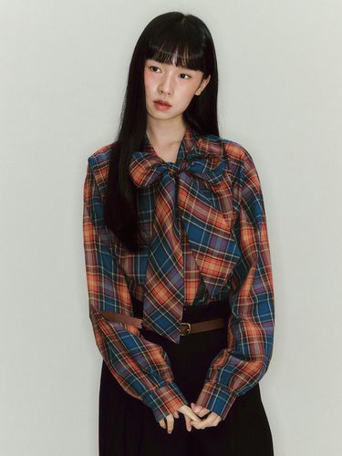 Plaid Ribbon Tie Blouse_red - GANISONG - Modalova