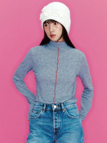 Color Block Interlock Turtleneck_gray - GANISONG - Modalova