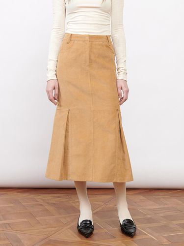 Corduroy Tucked Midi Skirt - Camel - Kijun - Modalova