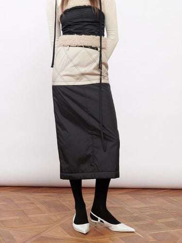 Quilted Midi Skirt - Beige Black - Kijun - Modalova