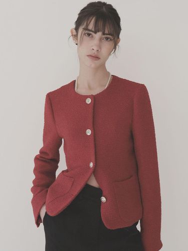 Classic tweed round wool jacket - Red - Et demain - Modalova