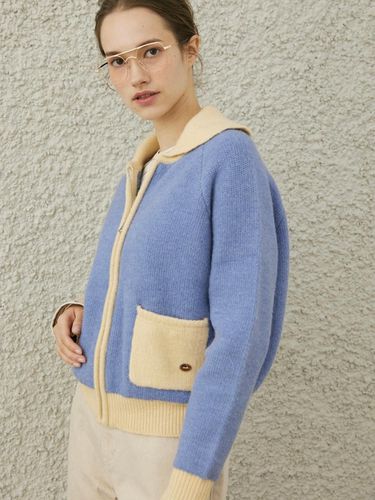 LIMOGES KNIT ZIP - UP CARDIGAN _BLUE - diaalto - Modalova