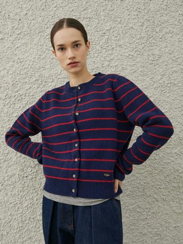 ROUND STRIPE KNIT CARDIGAN_NAVY - diaalto - Modalova