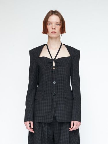 Gathered Bra Detail Check Jacket - J KOO - Modalova