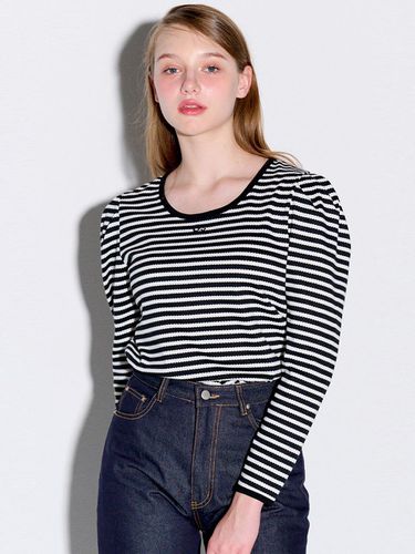 Ribbon detail ribbed puff top_Stripe Black - OPENING SUNSHINE - Modalova