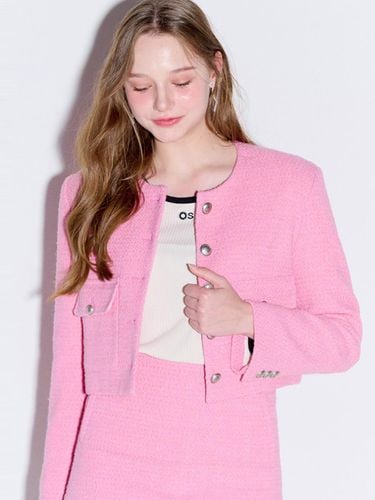 Boucle tweed cropped Wool jacket_Pink - OPENING SUNSHINE - Modalova