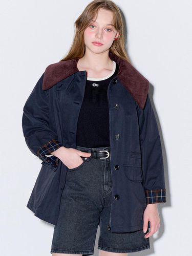 Corduroy collar half trench mac coat_Navy - OPENING SUNSHINE - Modalova