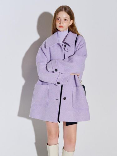 Boucle Herringbone Half Wool Coat Lavender - OPENING SUNSHINE - Modalova