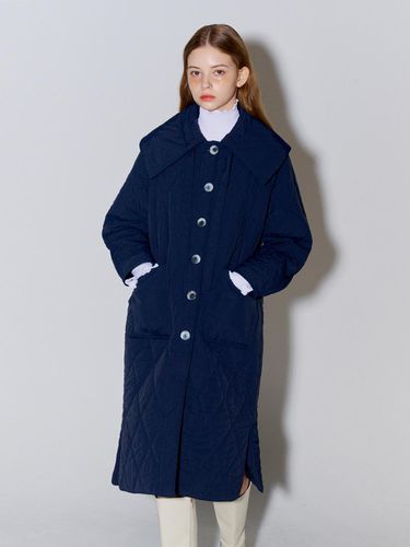 Big Collar Quilted Long Coat Navy - OPENING SUNSHINE - Modalova