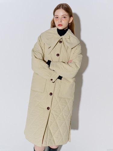 Big Collar Quilted Long Coat Beige - OPENING SUNSHINE - Modalova