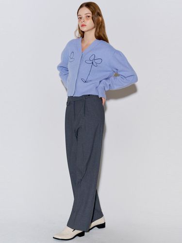 Button Point Wool Pintuck Wide Slacks Grey - OPENING SUNSHINE - Modalova