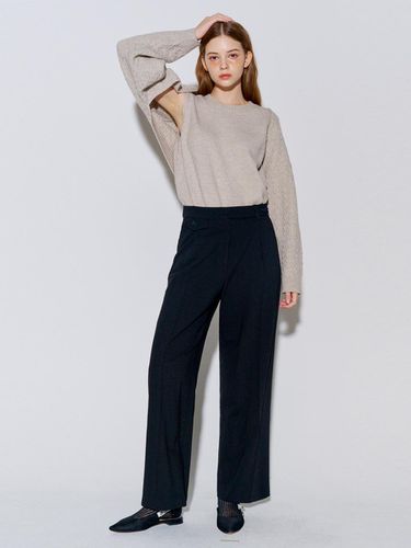 Button Point Wool Pintuck Wide Slacks Black - OPENING SUNSHINE - Modalova