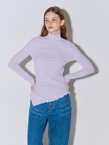 High neck Slit Ribbed Jersey Top Lavender - OPENING SUNSHINE - Modalova