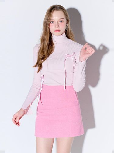 High neck Slit Ribbed Jersey Top L Pink - OPENING SUNSHINE - Modalova