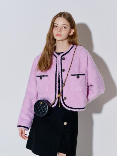 Fluffy Tweed Fur Jacket Pink - OPENING SUNSHINE - Modalova