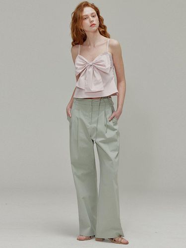 Ribbon cotton two tuck wide pants_Khaki - OPENING SUNSHINE - Modalova