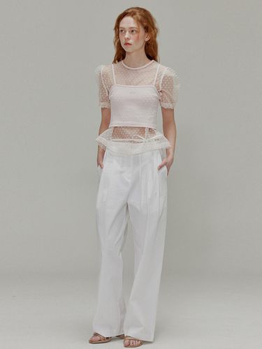 Ribbon cotton two tuck wide pants_White - OPENING SUNSHINE - Modalova