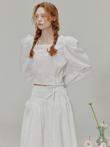 Square neck cotton blouse_White - OPENING SUNSHINE - Modalova