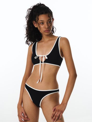 Color block Ribbon Dual Bikini Top (Black) - VINAJ - Modalova