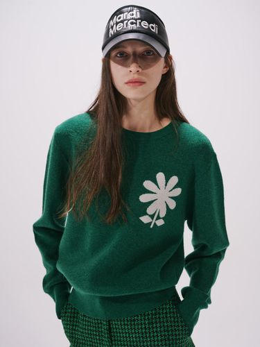 CASHMERE BLENDED PULLOVER EMOJI FLOWER_GREEN - Mardi Mercredi Actif - Modalova