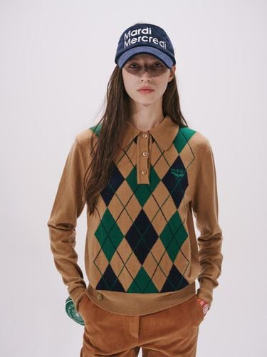 CASHMERE BLENDED ARGYLE KNIT PIQUET_CAMEL GREEN - Mardi Mercredi Actif - Modalova