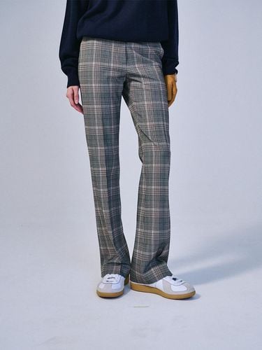 SLIM FIT BOOT CUT PANTS_BEIGE PLAID GREEN - Mardi Mercredi Actif - Modalova