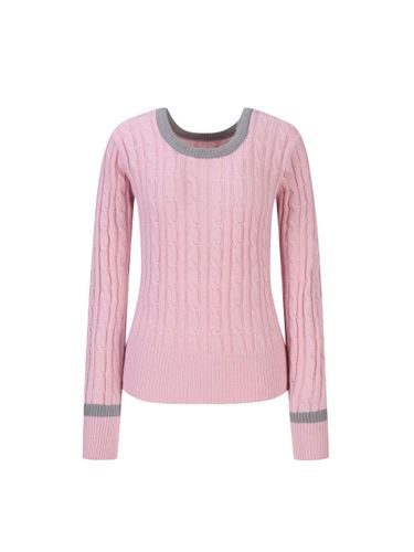 Sleeve contrast deep neck cable knitwear (TJUCI291 - VIKI - Modalova