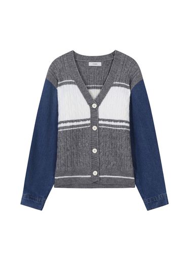 Denim sleeve color block knit cardigan - VIKI - Modalova