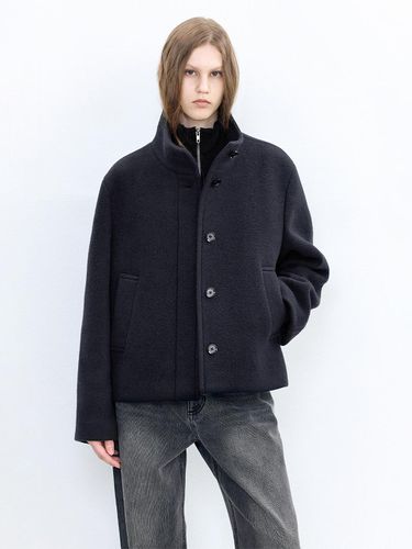 Minimal Wool Blend Short Coat [DARK NAVY] - INSILENCE WOMEN - Modalova