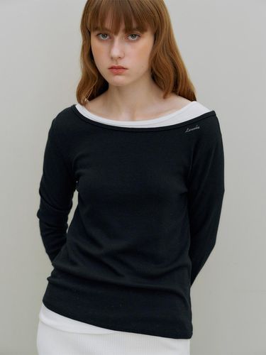 Boat neck wool jersey top (Black) - LENUEE - Modalova