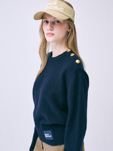 GOLD BUTTON SHOULDER KNIT PULLOVER_NAVY - Mardi Mercredi Actif - Modalova